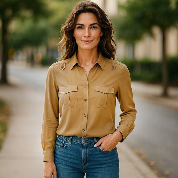 Club Monaco 100% Silk Blouse in Camel XS - Picture 1 of 9